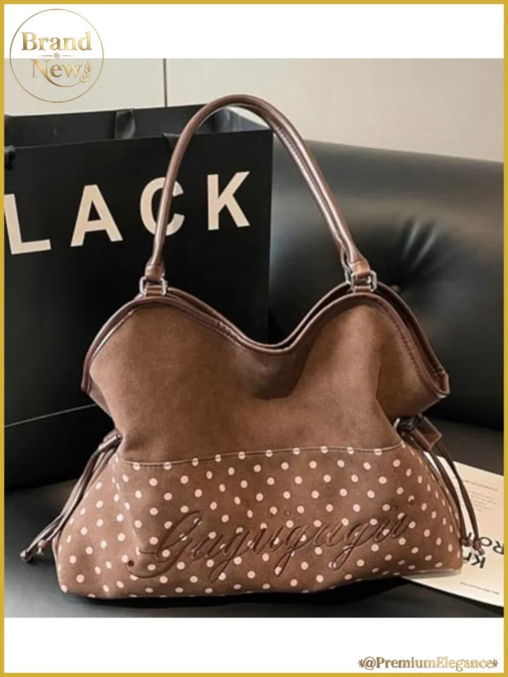 Suede Polka Dot Hobo Bag Y2K Slouchy Tote Purse Women Shoulder Handbag